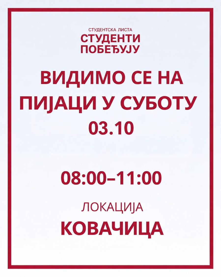 Plakat: Vidimo se na pijaci u subotu 03.10, 08:00–11:00, lokacija Kovačica